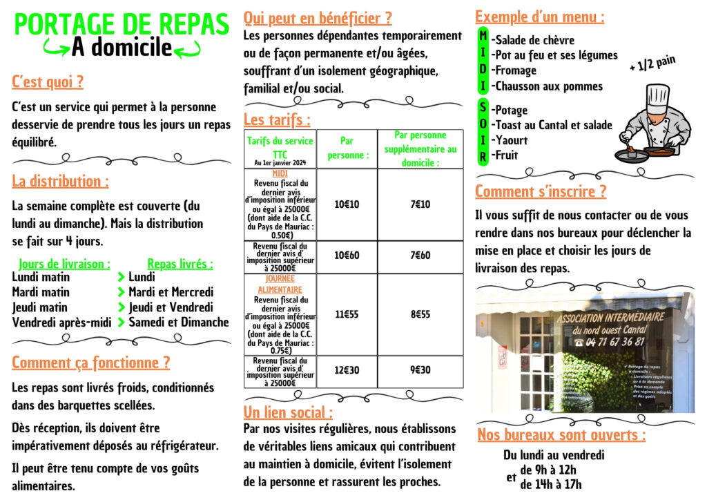 Portage de Repas à Domicile Association Intermédiaire Mauriac Communauté de Communes du Pays de Mauriac